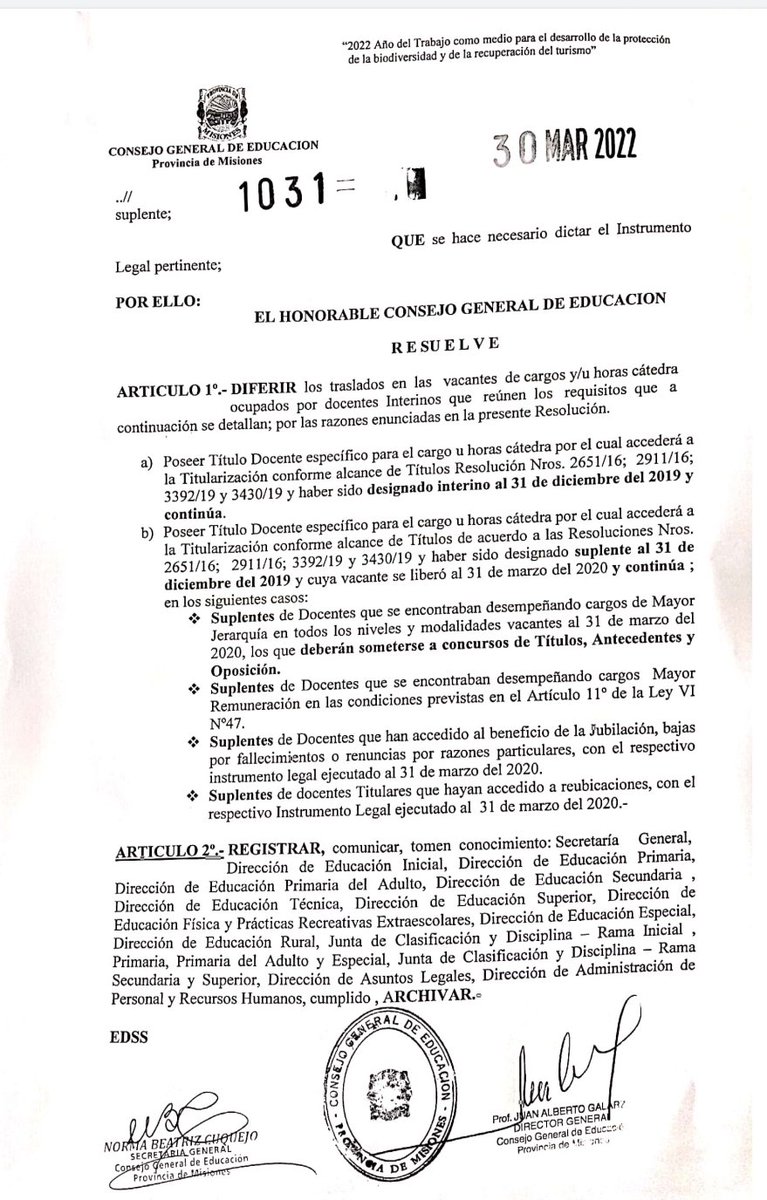 Resolución 1031/22 CGE, Diferir traslados en Vacantes ocupadas por Docentes en condiciones acceder a Titularizacion vigente..Seguimos Ocupándonos! Siempre! <a href="/martin_monzonn/">martin monzon</a> <a href="/fabianchilipank/">Fabian Chilipanka</a> <a href="/BurtnikClaudia/">Claudia Burtnik</a> <a href="/CristinaFretes4/">Cristina Fretes</a> <a href="/Marcos42866602/">Marcos Caballero</a> <a href="/mestigarribia/">Mónica Estigarribia</a> <a href="/cjdechat/">Christian Dechat</a>