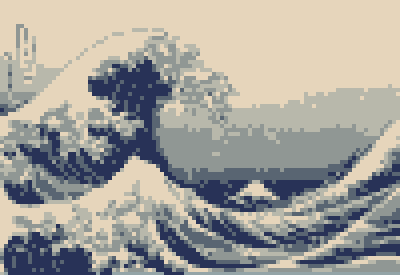 jay_kumogata's tweet photo. 葛飾北斎「富嶽三十六景」の「神奈川沖浪裏」を400x275ピクセル(4色/8色/16色)に量子化してみました．#2bits #3bits #4bits https://t.co/cOL9wUIkwG
