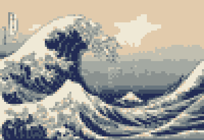 jay_kumogata's tweet photo. 葛飾北斎「富嶽三十六景」の「神奈川沖浪裏」を400x275ピクセル(4色/8色/16色)に量子化してみました．#2bits #3bits #4bits https://t.co/cOL9wUIkwG