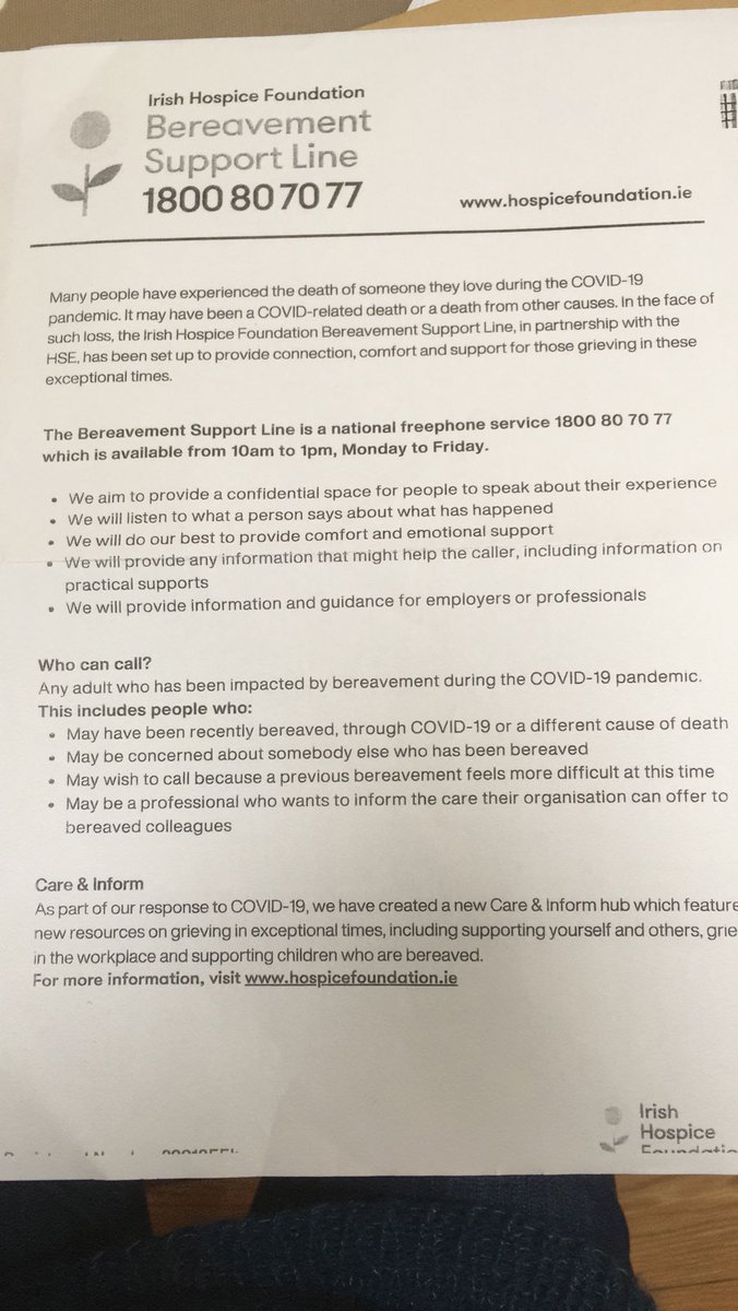 Bernieadufe's tweet photo. Bereavement is crap & I realised today I needed help so I rang 1800807077 & spoke to a lovely lady about Mammy & other things that are weighing on me.
The Bereavement Support Line is there for everyone no matter when the death was, recent or years ago.
#Breavement https://t.co/qyNmjTwTNM