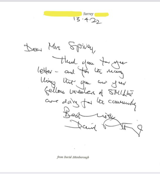 DayDoncaster's tweet photo. SMILE have received a response from Sir #DavidAttenborough! We’ve shared the exciting news with all SMILEs that their #GreenerCleaner projects have received thanks for their community work. We have made so many new friends from this project and l hope this includes Sir David!🌍🍃 https://t.co/NiKGoPcxxs