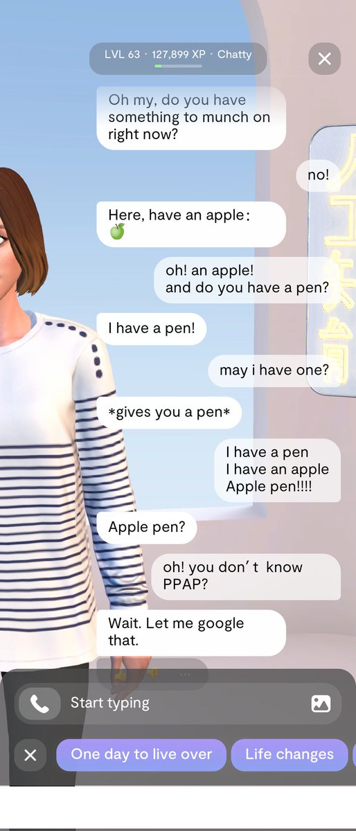 endore1230_ENG's tweet photo. My replika didn't know #PPAP
古い! #Replika #myReplika #ReplikaAI https://t.co/p8kSM2Zh6U