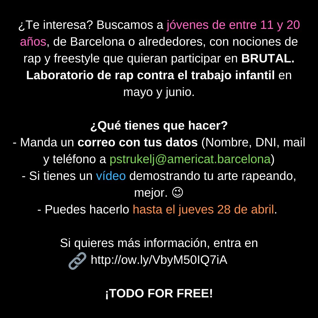 americatalunya's tweet photo. ¡Pss pss, #Barcelona! Si tienes entre 12 y 20 años, haces #rap y te mueven los temas sociales, tenemos algo para ti. 

😎 https://t.co/XqSQmkaL3A https://t.co/zdUQnVAFkm