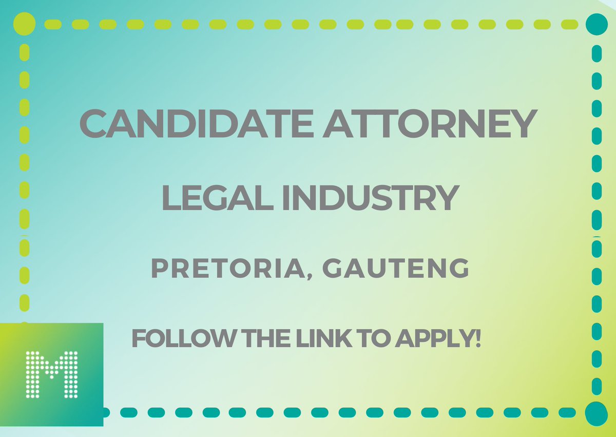 #jobalerts

#Candidate_Attorney in Pretoria, Gauteng.

Apply -> webapp.placementpartner.com/wi/vacancy?id=…

#vacancyalert #vacancy #hiring #jobs #recruitment #careers #recruiting #job #jobsearch #nowhiring #applynow #employment #hiring #Gauteng #Pretoria #LegalIndustry #CandidateAttorney