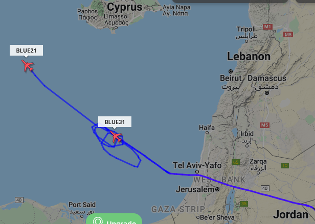 SirListenalot's tweet photo. #KC10's #BLUE21 and #BLUE31 picked up their "SW" #F16's out of Muwaffaq Salti. #KC46 #AE5FA1 as #BLUE32 is expected to join in later out of Moron (with destination Lajes) https://t.co/XsYu7WtmVA