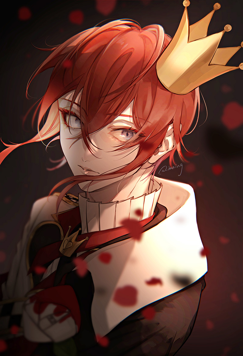 1boy crown male focus solo red hair looking at viewer hair between eyes  illustration images