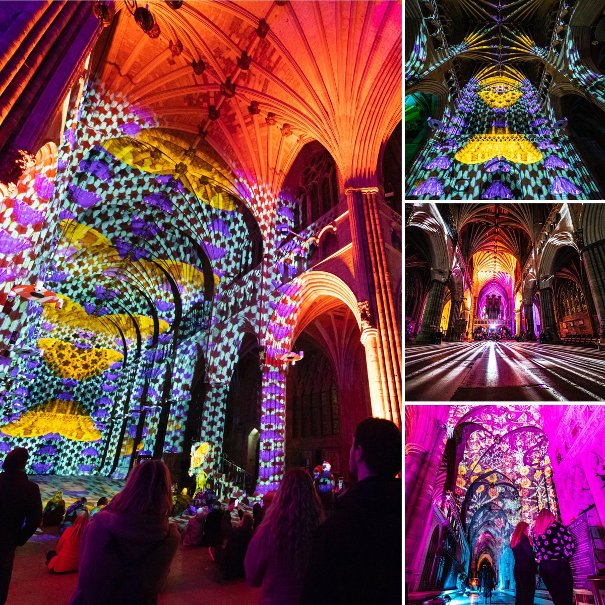 luxmuralis's tweet photo. Quick look back to our last #installation of the season @ExeterCathedral . Our interior works are far more than #lightshows they are fully curated immersive #sonetlumiere experiences which take visitors through multiple #artinstallations #soundworks & artistic creations https://t.co/Du7i4N34NT