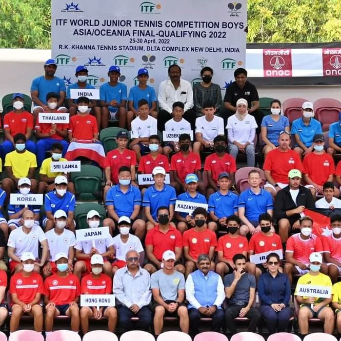 AITA__Tennis's tweet photo. Opening ceremony of ITF World Junior Tennis Competition (WJTC) Asia/Oceania Final Qualifying 2022.
#R.K. Khanna Tennis Stadium
#WJTC
#U14 Boys'
#Aita_Tennis https://t.co/F1S9eOeYRh
