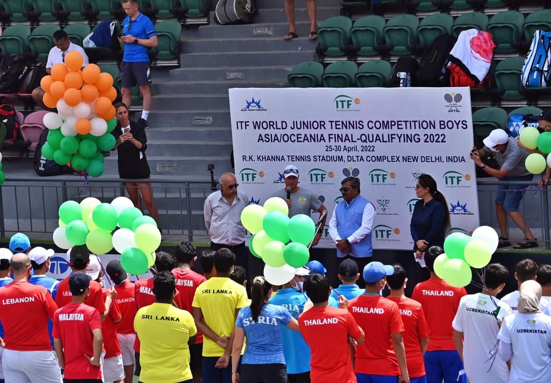 AITA__Tennis's tweet photo. Opening ceremony of ITF World Junior Tennis Competition (WJTC) Asia/Oceania Final Qualifying 2022.
#R.K. Khanna Tennis Stadium
#WJTC
#U14 Boys'
#Aita_Tennis https://t.co/F1S9eOeYRh