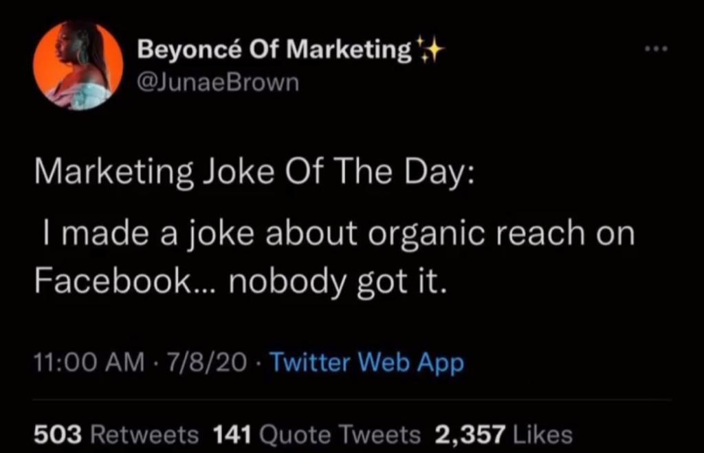 dylandonia's tweet photo. Een grapje dat eigenlijk niet zo grappig is, als je als bedrijf veel tijd, moeite en geld investeert in de social media marketing.
Als je wilt onderzoeken hoe je toch meer bereik kunt genereren, of ... je begrijpt 't grapje niet ;)
Neem gerust even contact op, leggen wij 't uit! https://t.co/CPDVvcLGDy