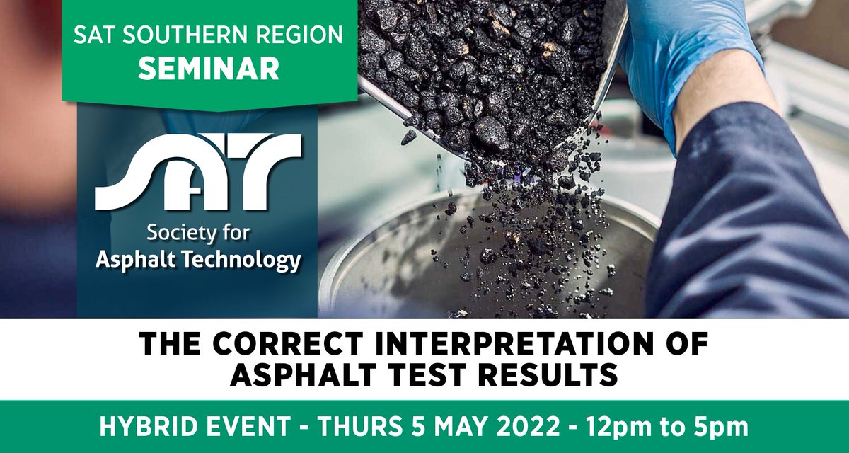 SocSAT_SA's tweet photo. #SATSouthernRegion Seminar Hybrid Event: The Correct Interpretation of Asphalt Test Results. 5 May 2022 12pm - 5pm. Physical workshop limited to 150. Online event bookings unlimited & now open here > https://t.co/AQZtennb4j
#SATEvent #AsphaltTesting #HybridEvent https://t.co/fnWWAFZ7YV