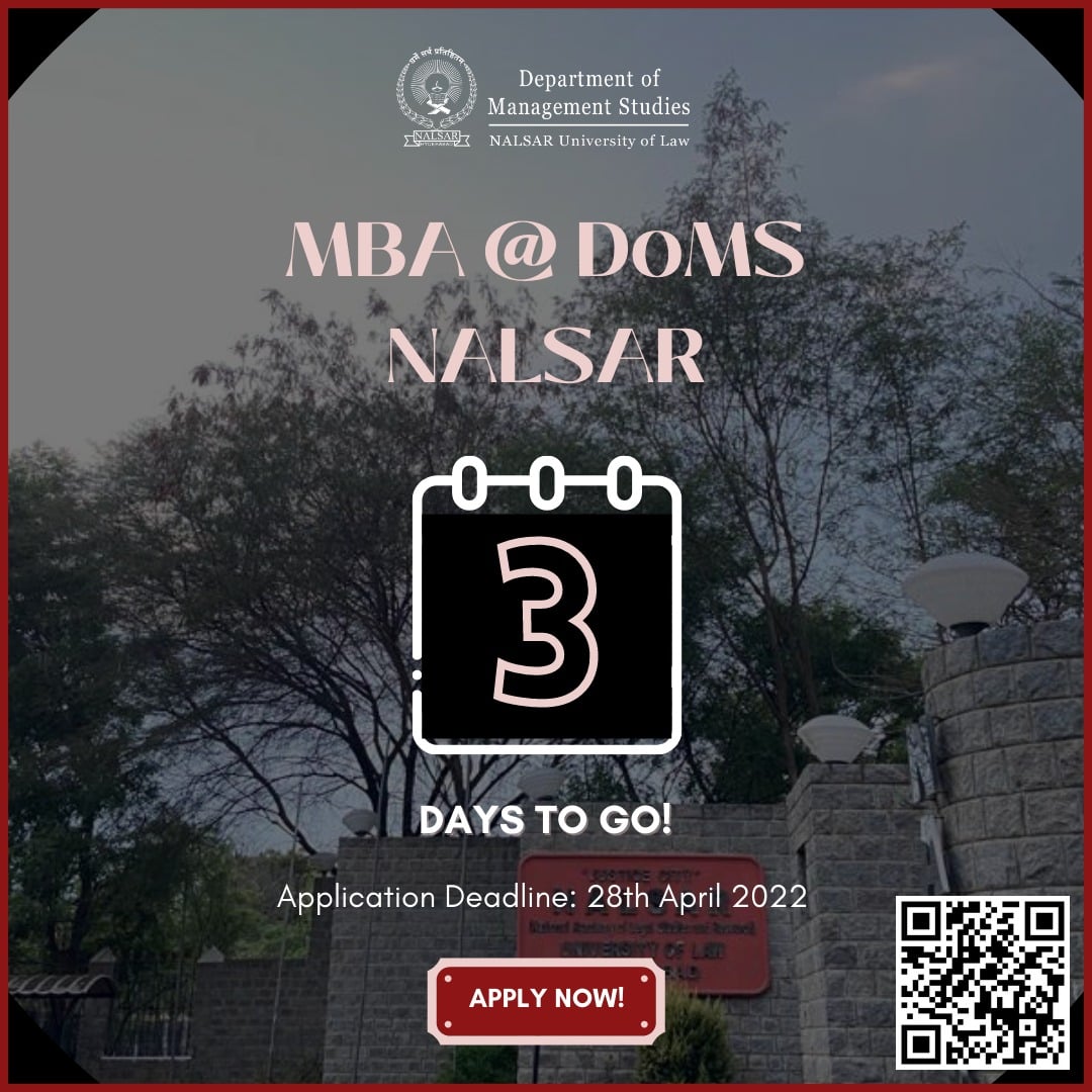 vidyavision_com's tweet photo. Last 3 Days are left to apply for #NALSAR University #MBA 2022 Program. NAAC A++ Accredited. 80+ Corporate Partners, Lectures by Industry Leaders. Excellent Placements.
Apply Now @ https://t.co/iXerSoQHwr
#NALSARUniversity #MBAAdmissions2022 #Vidyavision #MBACareer #DoMSNalsar https://t.co/DUsLd2j2HH