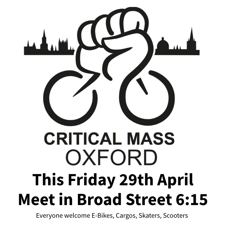 It's on this Friday, please share, retweet, call, print and post to all your followers, and lets make April's Mass MASSIVE. Thanks

<a href="/PedalandPost/">Pedal & Post</a> @oxwalk1 <a href="/cycloxoxford/">Cyclox</a>
<a href="/JoyRidersOxford/">JoyRiders Oxford</a> <a href="/PeterBarnett/">Peter Barnett</a>
<a href="/huntingowls/">Walter Cundy💙</a> <a href="/ejngee/">Emily Gee</a>
<a href="/BrokenSpokeCoop/">Broken Spoke Bike Co-op</a> <a href="/JustThinkOXON/">Just Think</a>
<a href="/SandyRuxton/">Sandy Ruxton</a> <a href="/Eco_Marston/">Marston Eco Group</a>