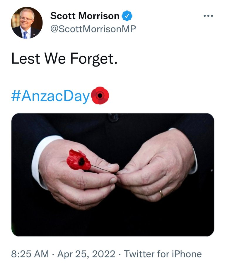 JonesHowDareYou's tweet photo. Don't worry, Scott. I'm never going to forget how much blood there is on your hands over #Manus, #Nauru, #Robodebt, #COVID19au, #AgedCare, #MorrisonBushfires, #Floods2022 and elsewhere if only I had a lot more room and time. #auspol #AusVotes2022 #LestWeForget https://t.co/dA7cEar615