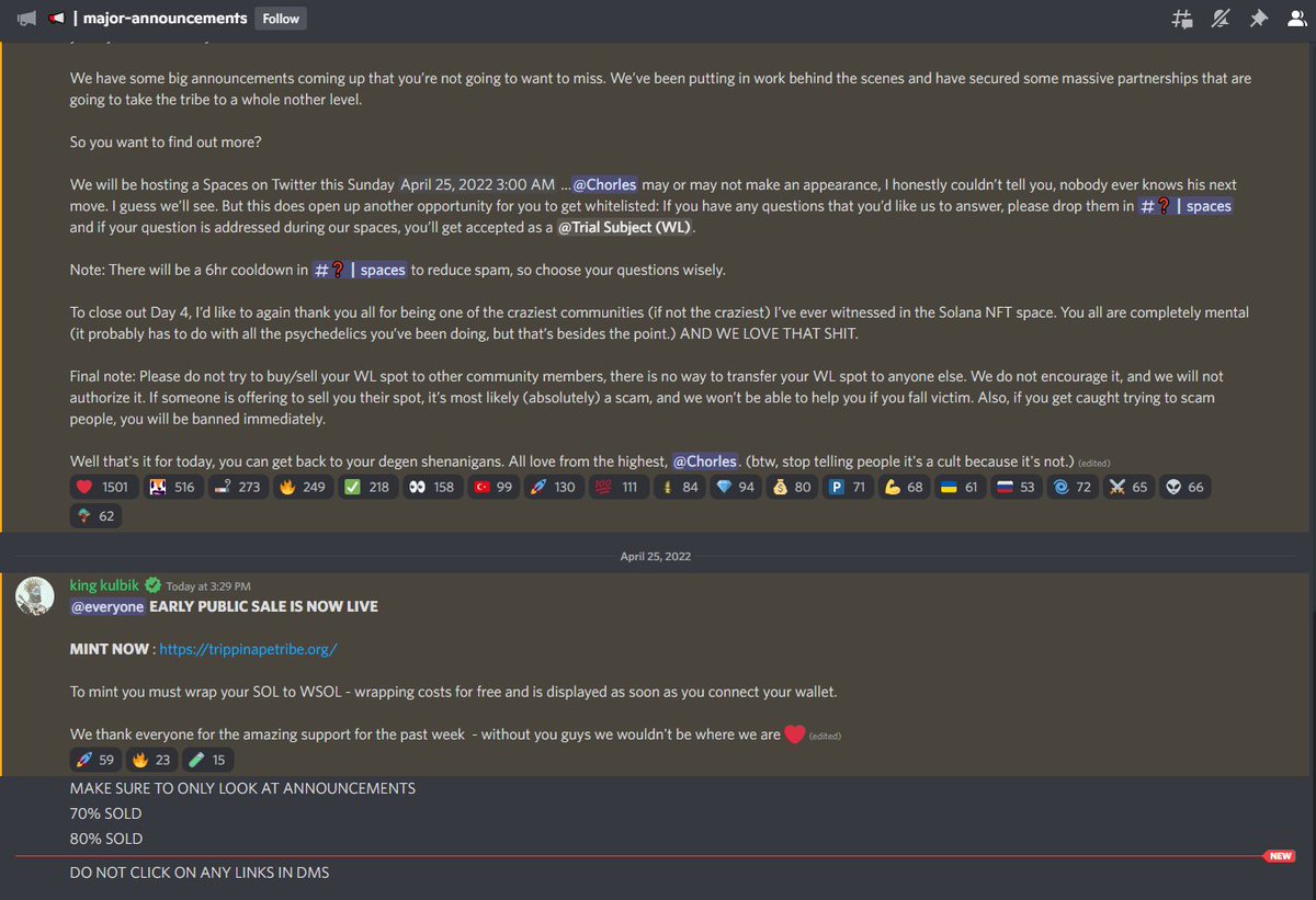 ⚠️PSA⚠️

The <a href="/trippinapes/"></a> discord has been hacked, don't click on any links.

Stay safe out there yall