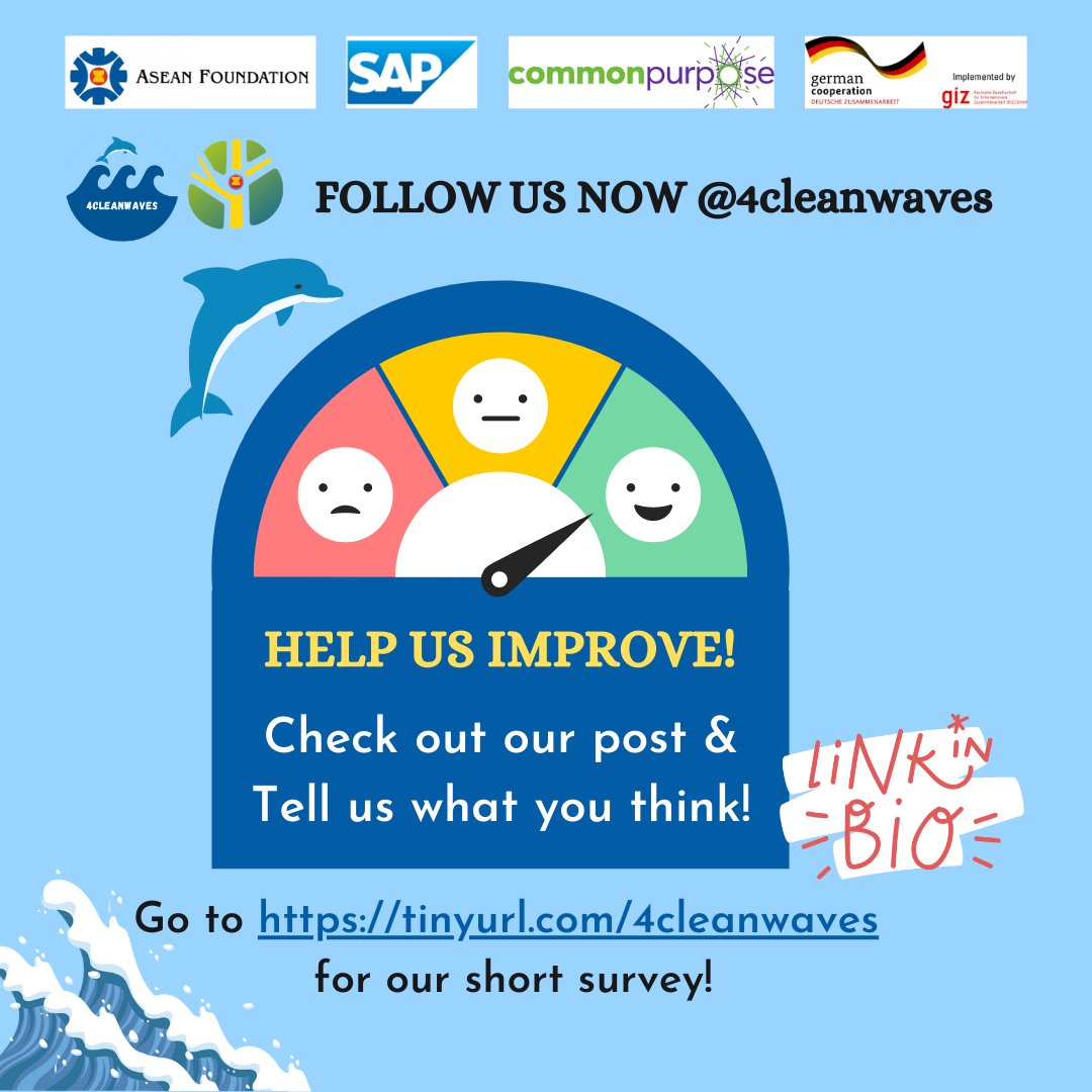 aseanfoundation's tweet photo. #ASEANYCLP presents 🌊 4CleanWaves 𝐒𝐨𝐜𝐢𝐚𝐥 𝐌𝐞𝐝𝐢𝐚 𝐄𝐧𝐠𝐚𝐠𝐞𝐦𝐞𝐧𝐭 𝐒𝐮𝐫𝐯𝐞𝐲 📃

Help them improve their social media through this 3-minute survey: https://t.co/gxbBdfIcyz

Follow @4cleanwaves on Instagram for more!✨

#SAP4GOOD #4cleanwaves https://t.co/tOhc7zrTRb