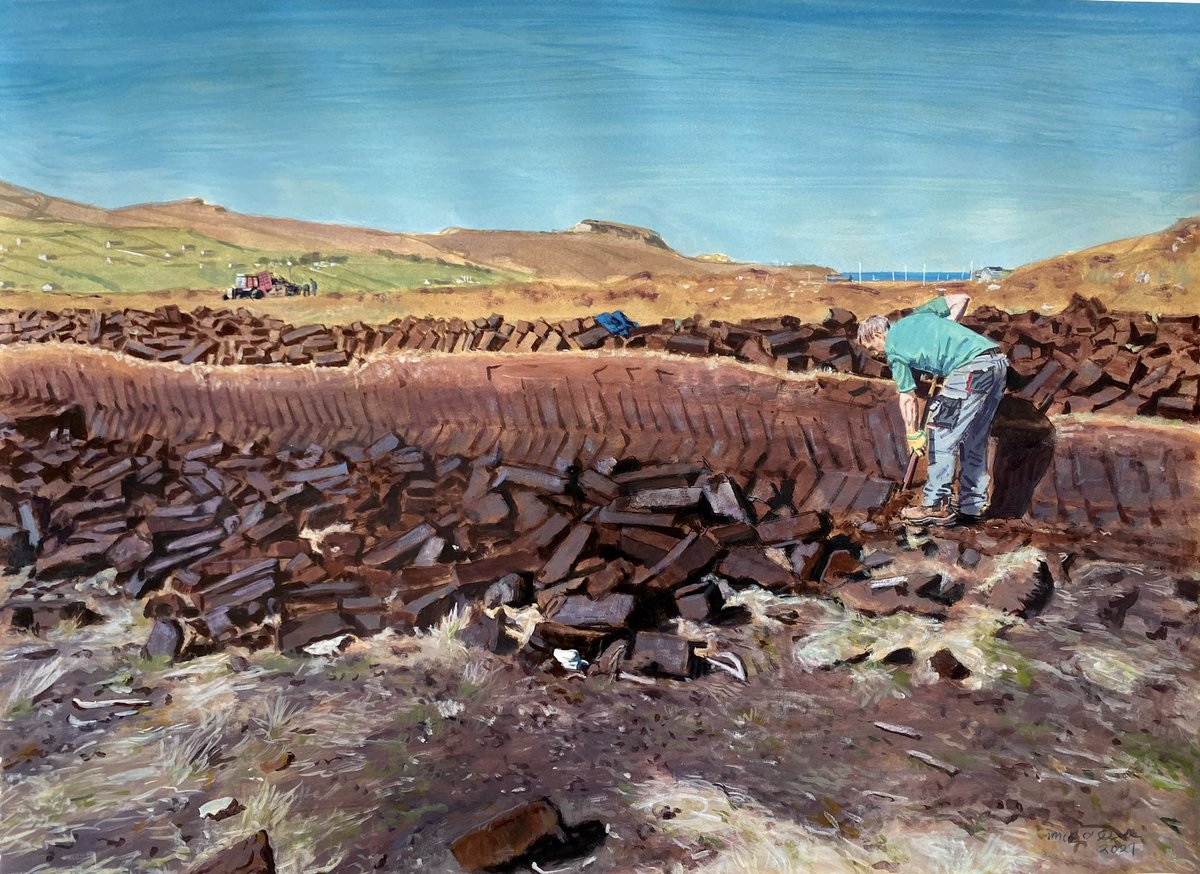 MickODeaArtist's tweet photo. That time of the year again. #cuttingturf on the great #bogs of #northmayo this time last year. #acrylicpainting @MayoDotIE @MayoNorth #highpressure https://t.co/E8VO1Owxs4