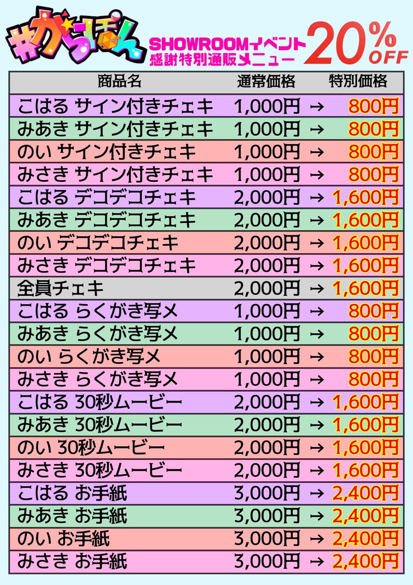 grpn_help's tweet photo. 【TIF2次審査ありがとうございましたキャンペーン🎉🎉】

先日は
1週間showroomの応援、ありがとうございました‼️
感謝の気持ちをこめまして、こちらのキャンペーンを行います🥳🎉🎉

※詳しくは画像をご覧ください😌
※通販はこちらのDMにて受付いたします😌✨
⚠️締切4/30(土)まで⚠️

#がらぽん https://t.co/kWpSw2La31