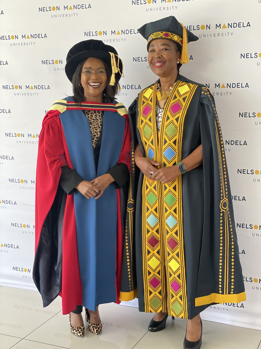 yolisanjamela's tweet photo. Ceremony about to get underway…So what do we call her now…Dr Dr Noxolo Grootboom!?! Seen here with Nelson Mandela University Vice Chancellor Sibongile Muthwa. #NoxoloGrootboom #NMU #NelsonMandelaUniversity #NMUGrad https://t.co/rYSabPlPnf
