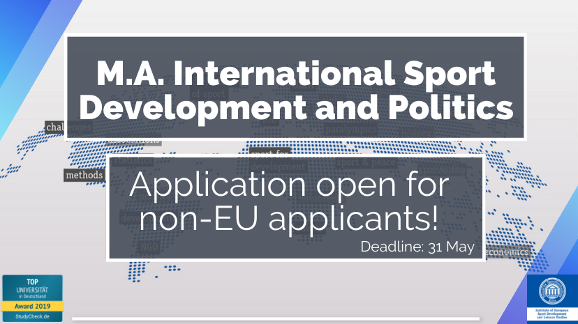MaxSeltmann's tweet photo. Excited to share that we are now accepting applications from non-EU students for our 2022 intake of the M.A. International Sport Development and Politics, #MADEV, at the @SpohoKoeln! 🤩 Make sure to submit your application before 31 May!
All info 🔽
https://t.co/AZSusyqE7M https://t.co/IRECU7K4Xt