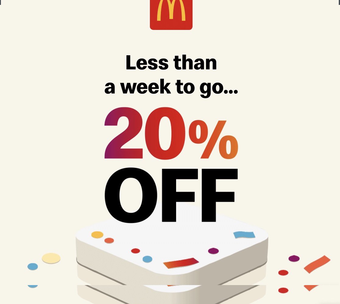 mcds_mboro's tweet photo. There's only six days left of 30 days, 30 plays – so, download our app and start tapping!

Today, burst the balloons to enjoy 20% off an app order.

Which faves will you enjoy? Take your pick and add your offer to your bag. The discount will be applied at checkout. https://t.co/kKsXhR3E4F