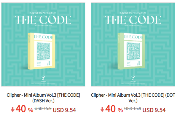 Ktown4u_main's tweet photo. KTOWN4U X @allforciipher

💽  Ciipher - Mini Album Vol.3 [THE CODE]
✔ DOT / DASH Ver.

💗 Sign up👉https://t.co/9WkcwZJWVr
💗 40 % OFF👉https://t.co/TDwuLpJe5S https://t.co/c4x3HVTcVW
