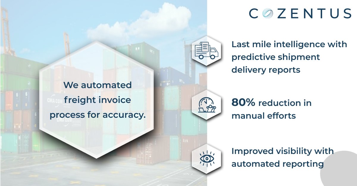 cozentus's tweet photo. A #fortune500 company wanted to streamline their processes for accuracy. We designed, developed, and implemented an auto-audit application for them. Read the full story here: https://t.co/8C4ogFbVXJ
#innovatetodelight #freightaudit #invoiceautomation #automation #scm https://t.co/jSJ9HWfN3h
