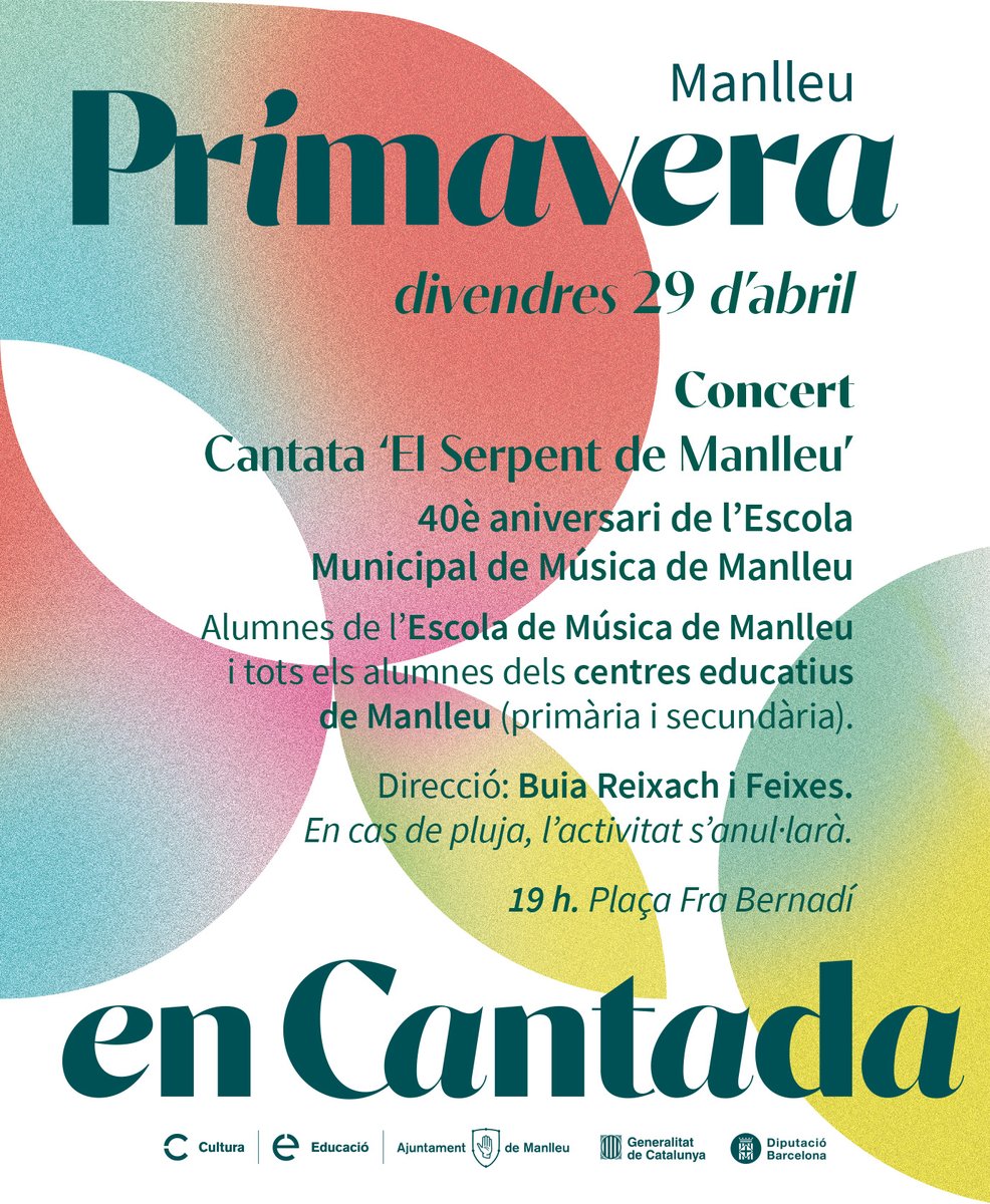ajManlleu's tweet photo. Vine avui, 29 d'abril, a la Cantata ‘El Serpent de Manlleu’ per celebrar el  40è aniversari de l’ @EMMManlleu  
📅 Dia: 29 d’abril
📌Lloc: Plaça Fra Bernadí
🕖Hora: 19h
Direcció: Buia Reixach i Feixes https://t.co/cDa5pFWAZ5