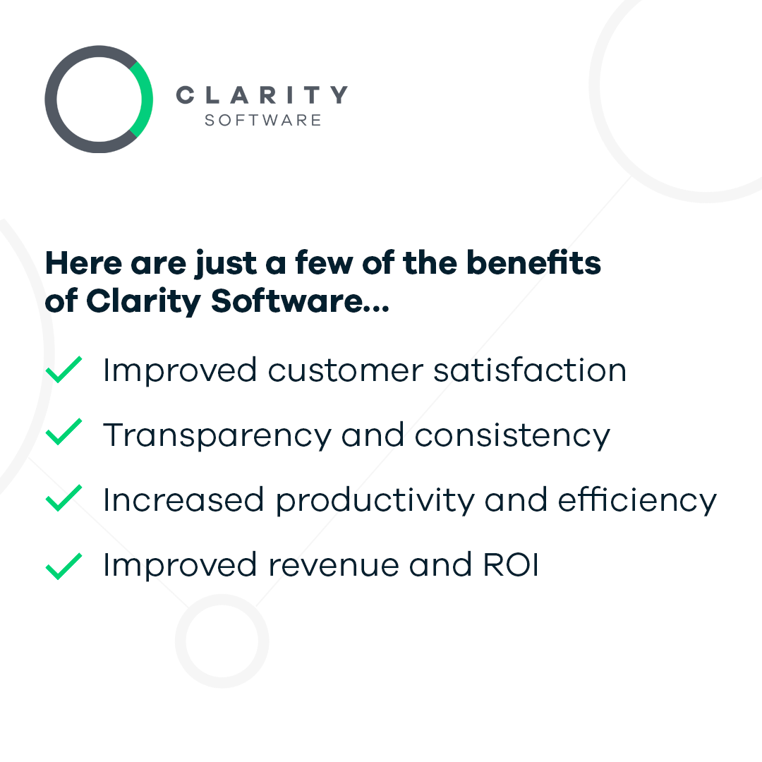 There are many benefits to implementing Clarity Software for your business 🙌

Here are just a few!

Contact our team today to find out more: 
hubs.la/Q017j5zg0