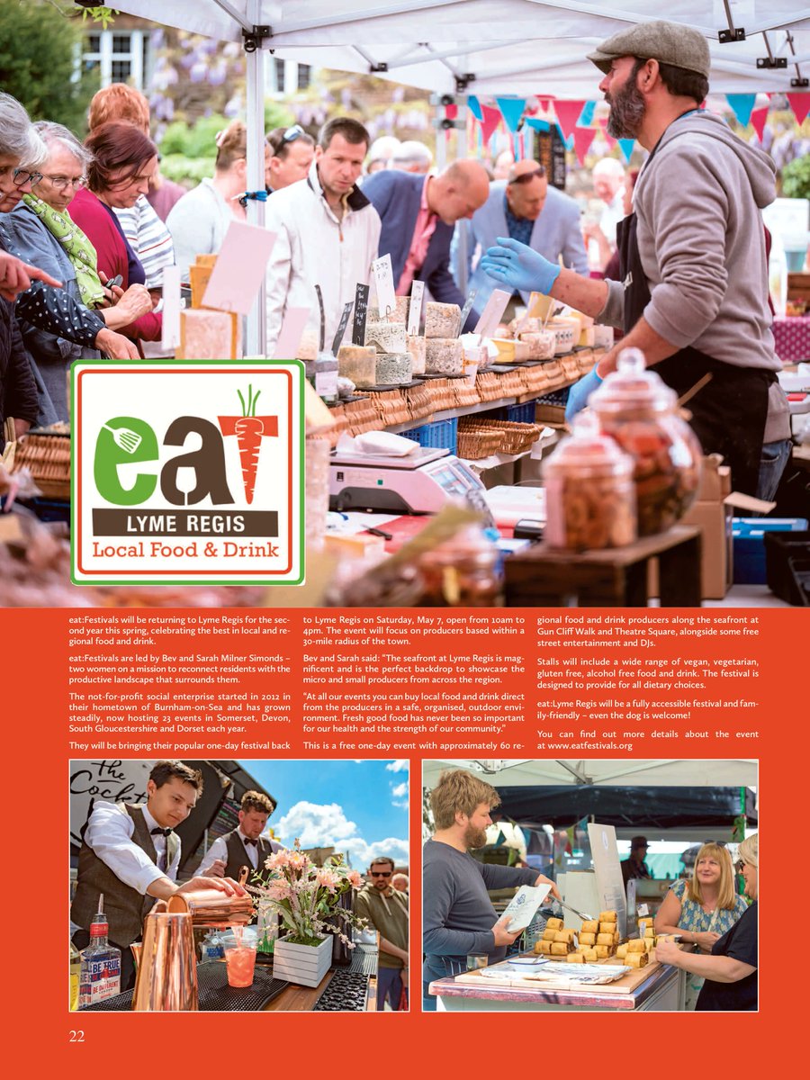 LymeLifeMag's tweet photo. Some of the best food and drink producers in the region are coming to town for the eat:LymeRegis festival on May 7th and we can’t wait!

Pick up your free copy of the Lyme Life Magazine to find out more or read online at https://t.co/1Fz5MRoHiB

#lymelife #lymeregis #dorset https://t.co/JxiD2VuZYg