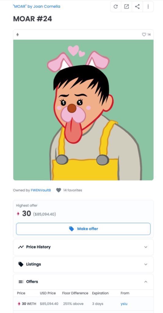 ARR_ltd's tweet photo. WELCOME ONBOARD Sir @ysiu ! The co-founder of @animocabrands and founder of @TheSandboxGame just bought the legendary MOAR#24 and…MOAR!

Join the fam MOAR NOW!

@fwenclub @sirjoancornella
#ysiu #animocabrands #thesandboxgame https://t.co/EcUzcs6CIt