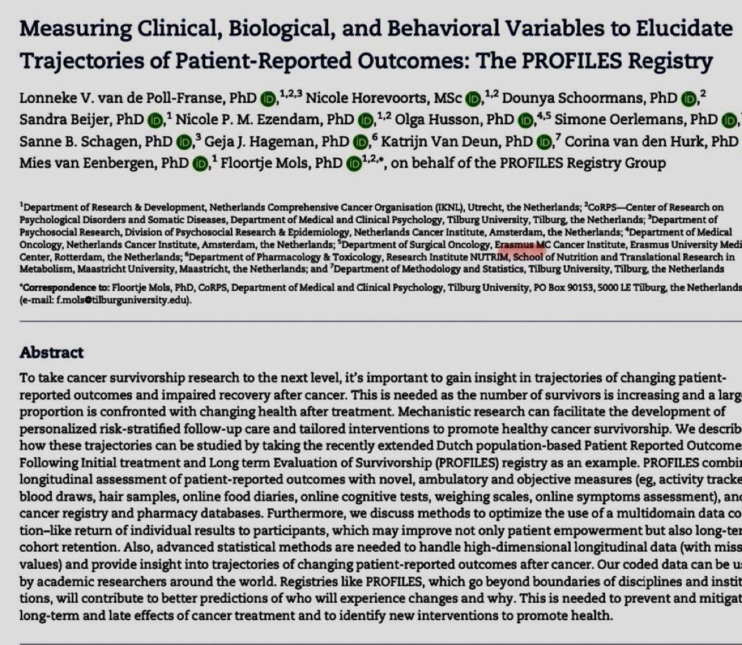 ProfilesRegistry (@profilesregistr) on Twitter photo Novel paper of <a href="/ProfilesRegistr/">ProfilesRegistry</a> in JNCI: Trajectories of changing PROs and impaired recovery after cancer. Combining PRO data with ambulatory and objective measures eg, wearables, blood draws, food diaries, symptoms assessment and cancer registry/pharmacy data <a href="/IKNL/">IKNL</a> <a href="/TilburgU/">Tilburg University</a> Novel paper of <a href="/ProfilesRegistr/">ProfilesRegistry</a> in JNCI: Trajectories of changing PROs and impaired recovery after cancer. Combining PRO data with ambulatory and objective measures eg, wearables, blood draws, food diaries, symptoms assessment and cancer registry/pharmacy data <a href="/IKNL/">IKNL</a> <a href="/TilburgU/">Tilburg University</a>