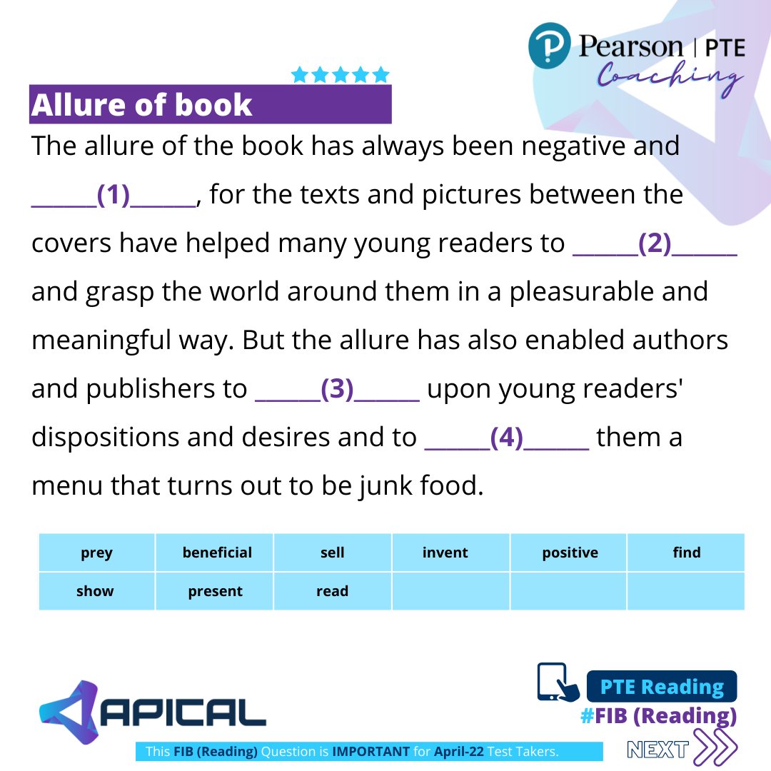 ApicalPortal's tweet photo. 💎Practice Reading Fill In The Blanks on Apical LMS, which has the next-generation speech recognition technology to help students develop their skills. 
➡Follow Apical Blog: https://t.co/exTDrBIbyi 
#pte #pteonlinecoaching #ptepreparation #pteonline #apical https://t.co/THy8UCbE9j
