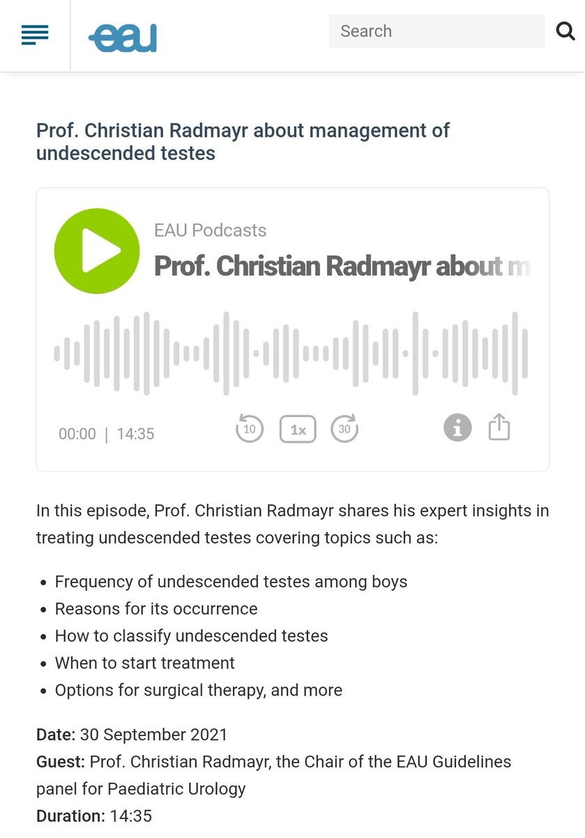 radmayr's tweet photo. #EAU #Peduro Guidelines panel already released 3 podcasts on #undescended #testes, #testicular #microlithiasis, and #VUR.
Absolut worth listening. @Uroweb @Me4Ped @SPU_Urology @Talkabouturolo1 @TestesCancer @CheatUrology https://t.co/tWDiT1v0Lo