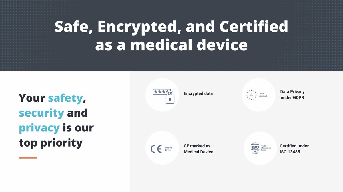 The #safety, #security and #privacy of patients and healthcare professionals is our priority. Therefore, our products are certified as #MedicalDevices and comply with GDPR, #ISO13485, #ISO27001 and SOC 2: bit.ly/DyCare_TeleReH…  

#DyCare #ReHub #eHealth #GlobalPT