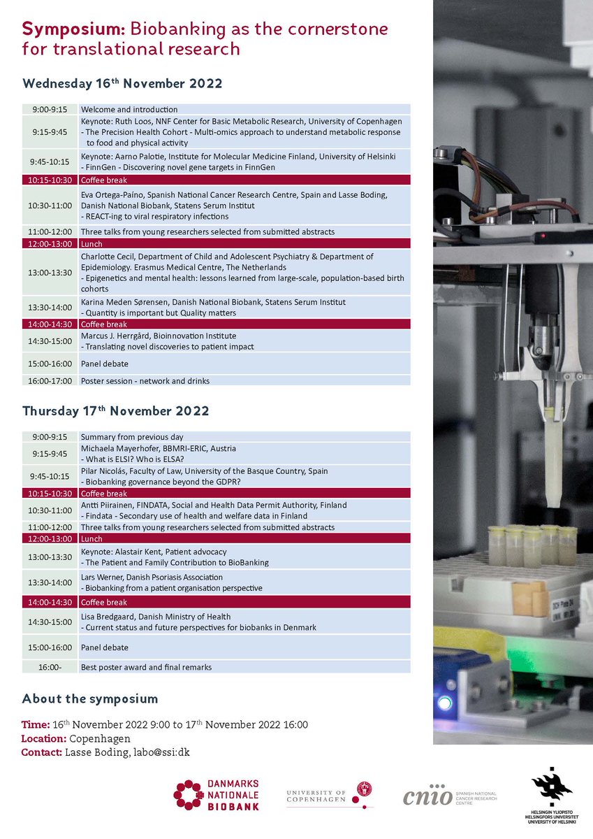 NationalBiobank's tweet photo. Happy to announce that this year's PhD course in biobanking is now open for enrolment: 
https://t.co/3rt1QXOLOT https://t.co/aflPcLJ75r