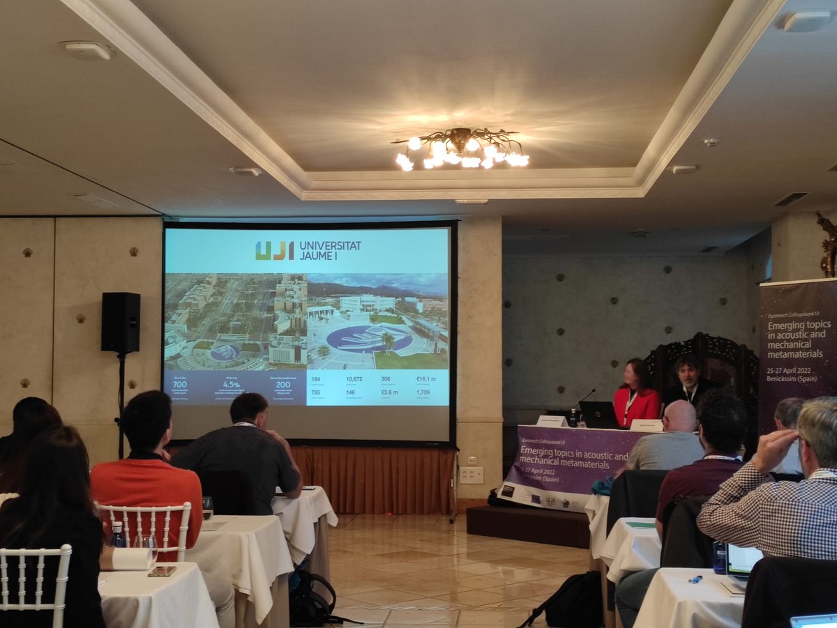 EuroFUE_UJI's tweet photo. Today the #Dynamo project🩻 will be presented in the Colloquium 610 - Emerging Topics In Acoustic And Mechanical Metamaterials in #Benicassim (Spain) 😍 #Euromech. 🗣️Stay tuned for the launch of the Dynamo website and Twitter account today! https://t.co/5cRkSOKeLD