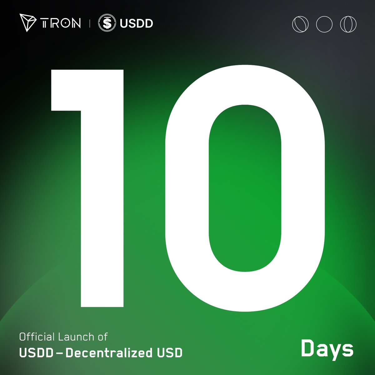 ⌛️ 10-DAY Countdown!!

The TRON-based #USDD will be issued and enter circulation on May 5, 2022. 🔥🔥

It will also be available on #Ethereum and #BNBChain through the #BTTC cross-chain protocol. 

Stay tuned! 😉

<a href="/trondao/">TRON DAO</a> #TRON #StableCoin