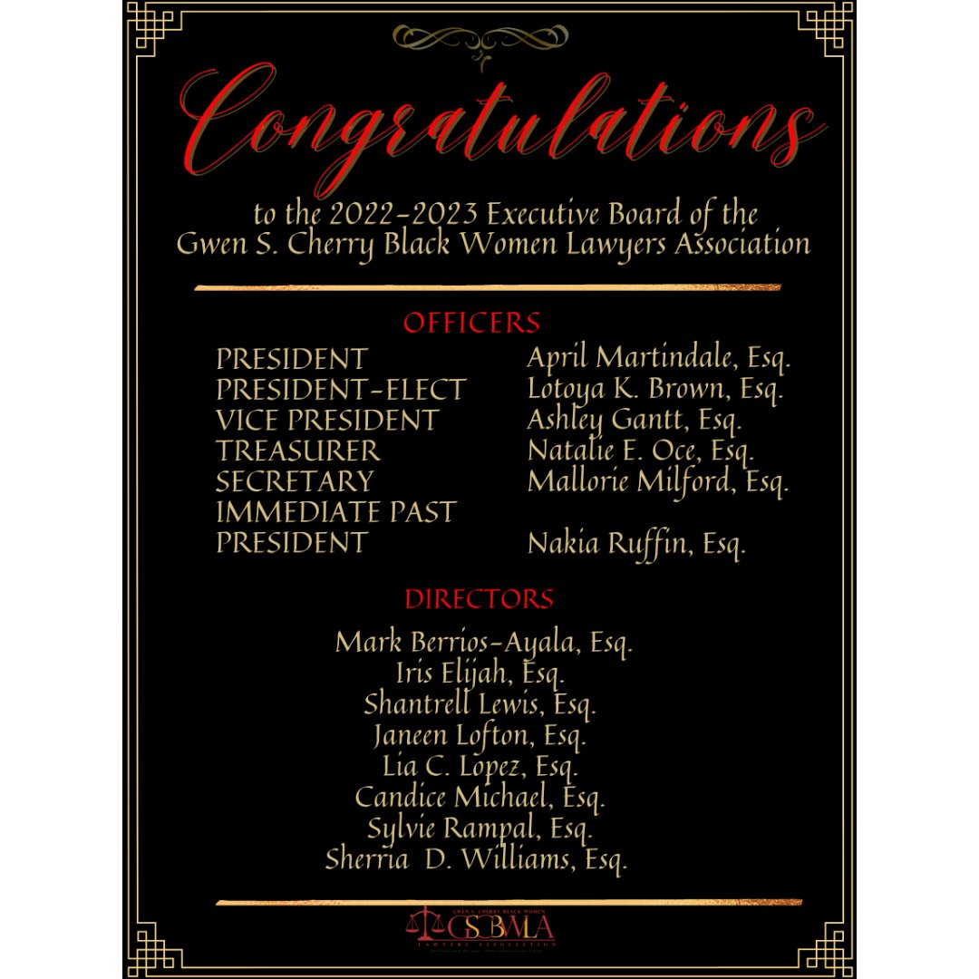 gscbwla's tweet image. Congratulations to our 2022-2023 Executive Board! They will be installed in June 2022.
