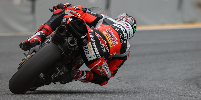 ducaticorse's tweet image. This is the most anyone saw of Josh Herrin (Warhorse HSBK Racing Ducati NYC) who took the Ducati Panigale V2 twin to its first success in MotoAmerica Supersport with a convincing double win in the opening round at Road Atlanta #ForzaDucati #DucatiPanigaleV2