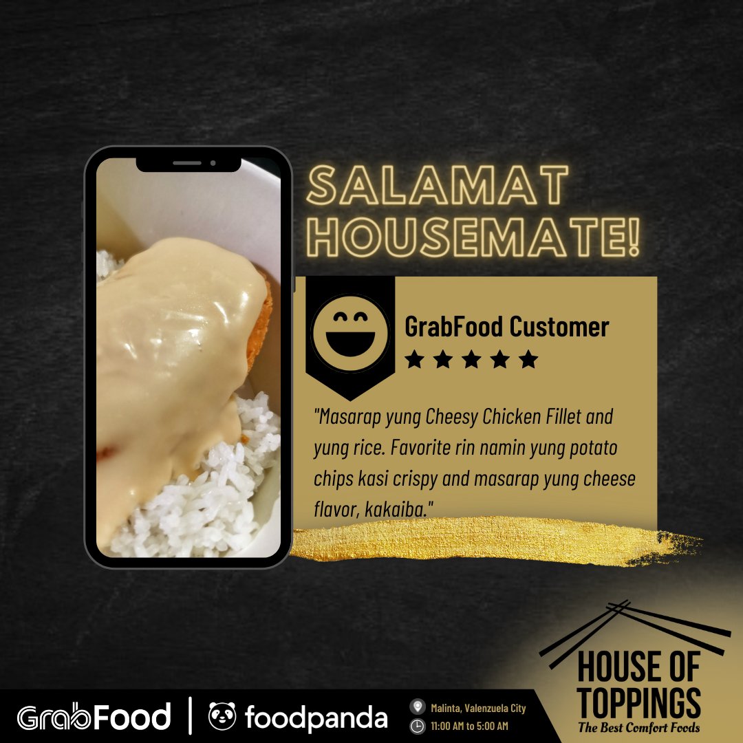 HouseOfToppings's tweet photo. Salamat po at nagustuhan niyo ang aming original at one of our best-sellers na Cheesy Chicken Fillet Rice Toppings! 🤗

Sa mga gusto po tikman ito, order na sa amin via Messenger, GrabFood, or Foodpanda. 💛
#TheBestComfortFoods
#HouseOfToppings https://t.co/Q4fSmlDlgR