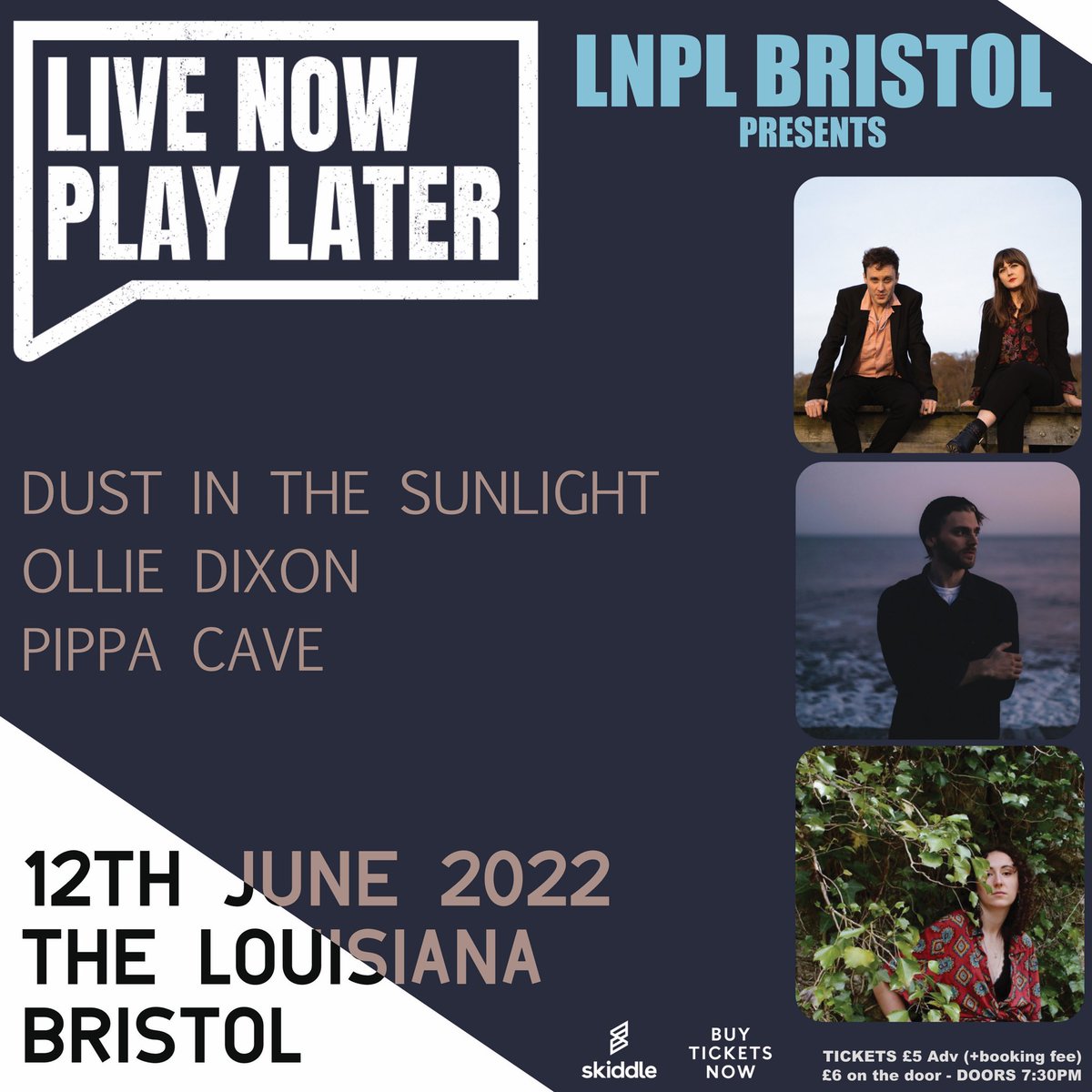 Tickets on sale now for our Bristol @live_later show in June with live music from these amazing artists/songwriters @dust_sunlight @OllieDixonmusic & Pippa Cave - link here to buy skiddle.com/e/36058329 #bristol #livemusic #whatsonbristol #bristolgigs
