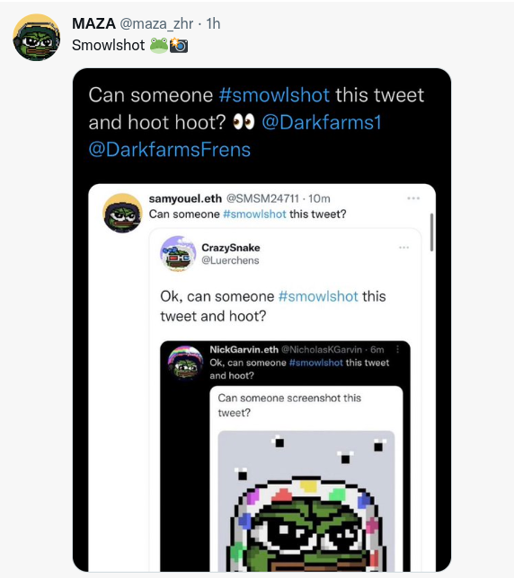NetGlazed's tweet photo. Can we just #hoothoot and make this a #SmolWorld ? @Darkfarms1 and @DarkfarmsFrens 🫂 https://t.co/r0s2zR4GJL
