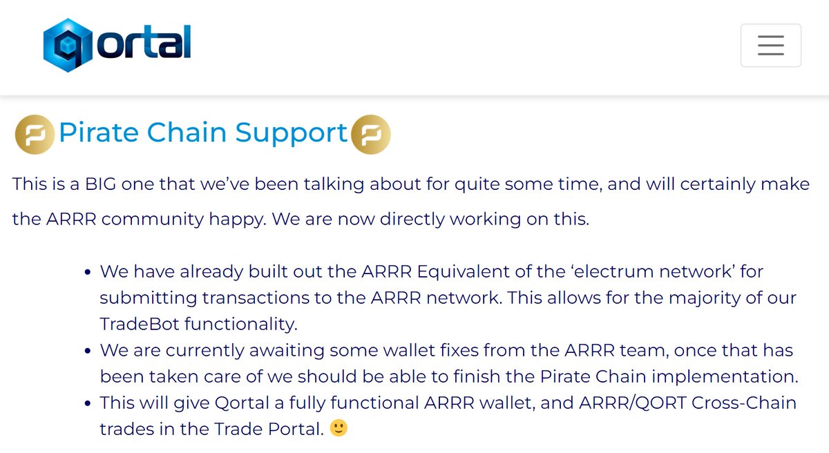 Blistified's tweet photo. Things ARRR Moving Towards Adding #PirateChain $ARRR (https://t.co/tL6phf0MBv) to #Qortal's #Trade Portal #DEX (https://t.co/LuOA9Dey23) in the near future. 

See https://t.co/LU4u9Iesju

#decentralized #crypto #infrastructure #Web3 #DataHosting #P2P #tech #trading https://t.co/qK1GIootgX