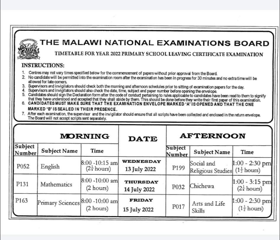 MinOfEducation's tweet photo. Timetable for year 2022 Primary School Leaving Certificate of Education (#PSLCE) Examination
#EducationIsKey https://t.co/3a0wQtd2IV