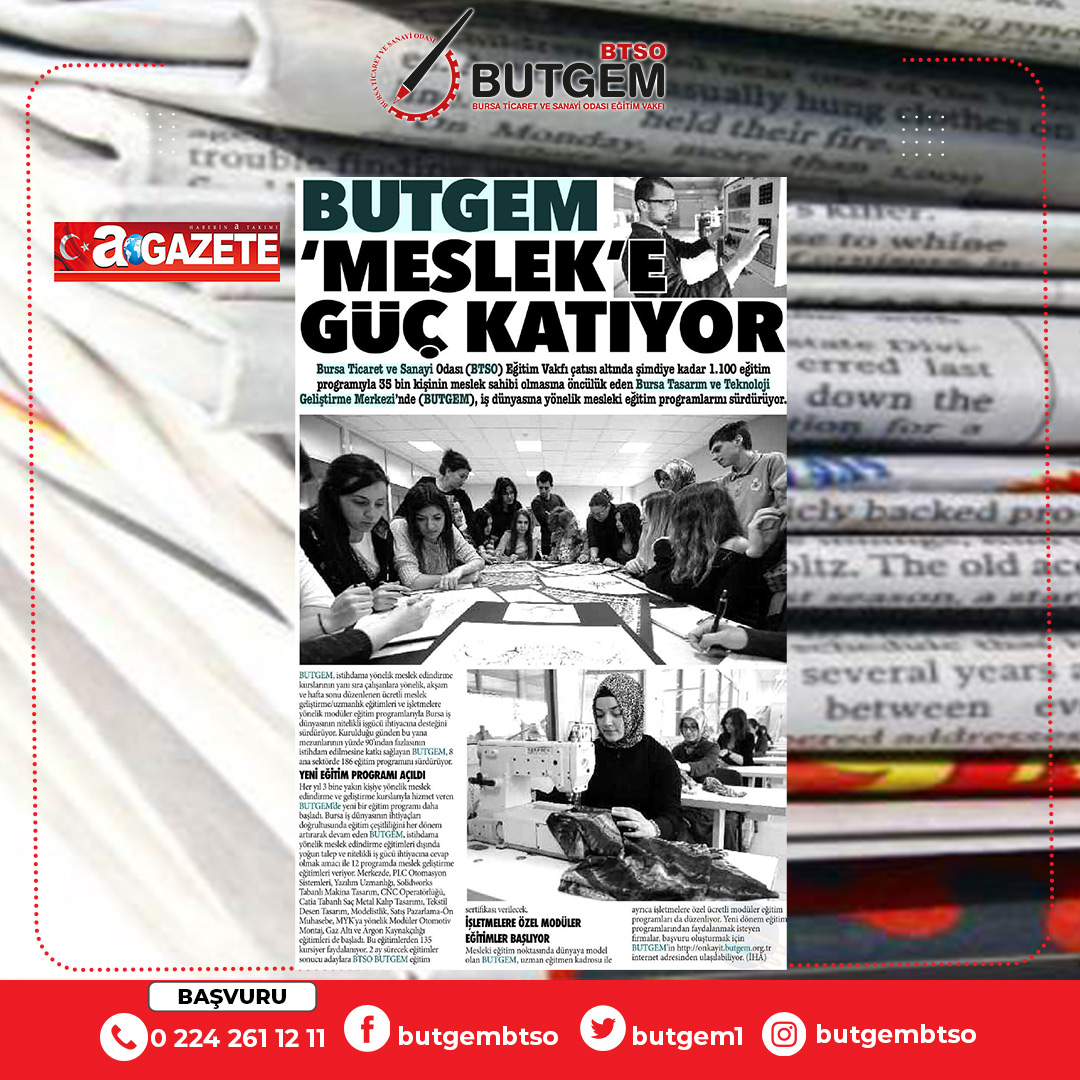 BUTGEM1's tweet photo. Açılan yeni eğitim programları ile ilgili çalışmalarımız, basında geniş şekilde yer buldu.
#BTSO #BUTGEM #Eğitim #Basın #Gazete https://t.co/01NUZwSv3S