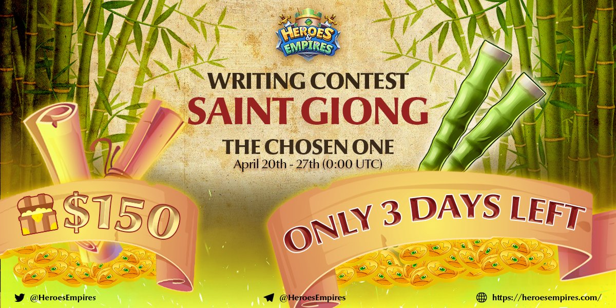 BexlyApp's tweet image. Reminding you guys that there are only 3 days left, the Writing Contest "Saint Giong - The Chosen One" will close.

Here are some articles from participants: &amp;lt;docs.google.com/spreadsheets/d…&amp;gt;

#skilltoearn #HE #heroesandempires #heroesempires #HEfamily #HEminigame #battle #gamefi