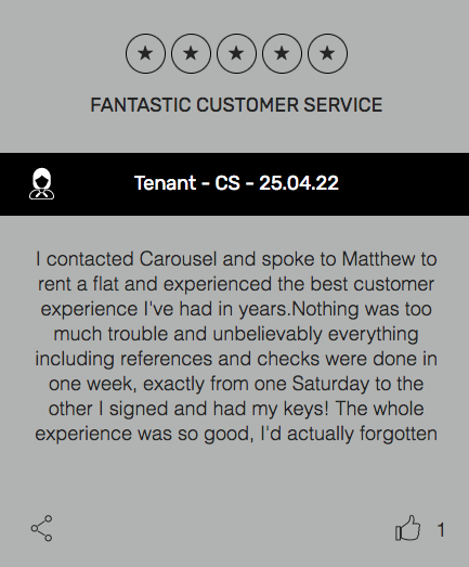CarouselEstate's tweet photo. Review by CS - Fantastic Customer Service - 25/04/2022 https://t.co/Vofsywvfjm https://t.co/5cIptghnYT