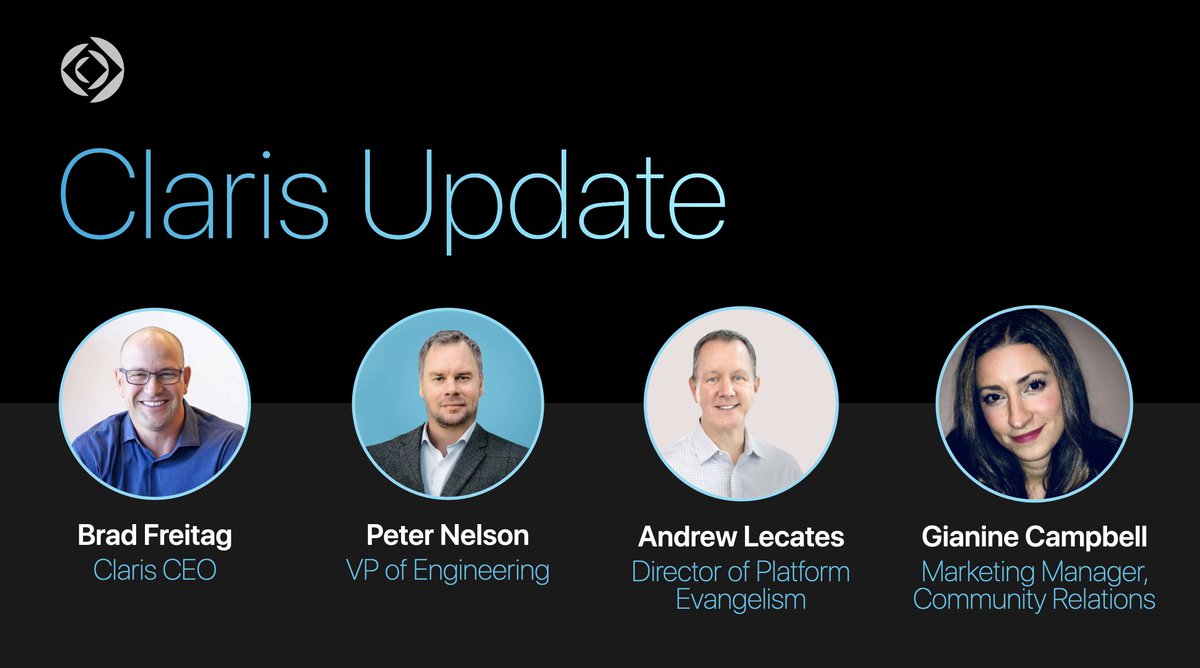 #ClarisFileMaker update tomorrow.

What we will see? 
Probably state of FM Next project.

What we'd like to see? 
Roadmap for #FileMaker and what they work on for 19.5, 19.6, 19.7, etc.
Licensing changes to make more use cases possible.

register now: spr.ly/6018K7rqC