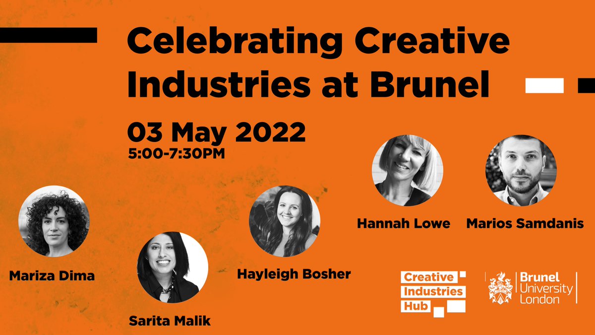 CBASS_Research's tweet photo. The 1st Creative Industries Hub will celebrate the rich #creative and cultural outputs and research produced by some of our CBASS colleagues: @Marizolde @_SaritaMalik @BosherHayleigh @hannahlowepoet &amp; M.Samdanis

✅Join the event: https://t.co/d6Omaw6Anx
✅ Follow @CreativeBrunel https://t.co/TglaTqsbMZ